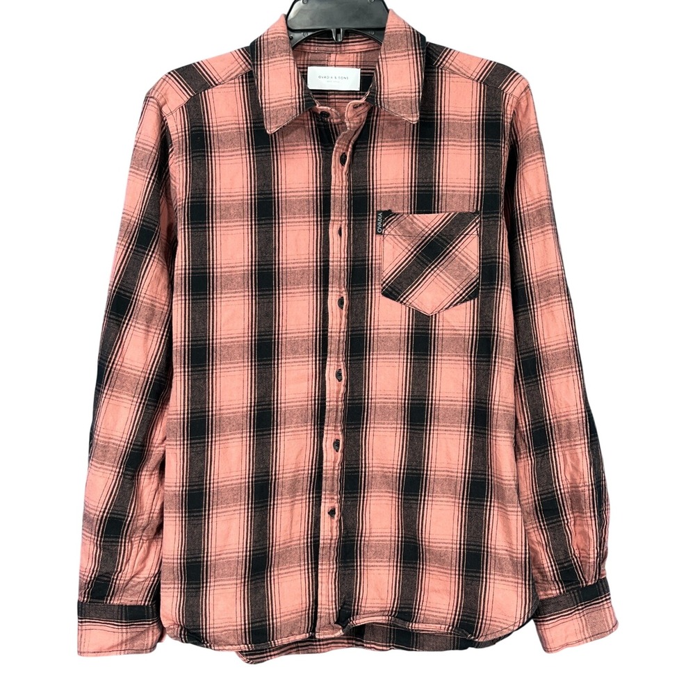 OVADIA & SONS Men's BLACK/PINK Plaid 100% COTTON 1-Pocket BUTTON-UP SHIRT Sz S